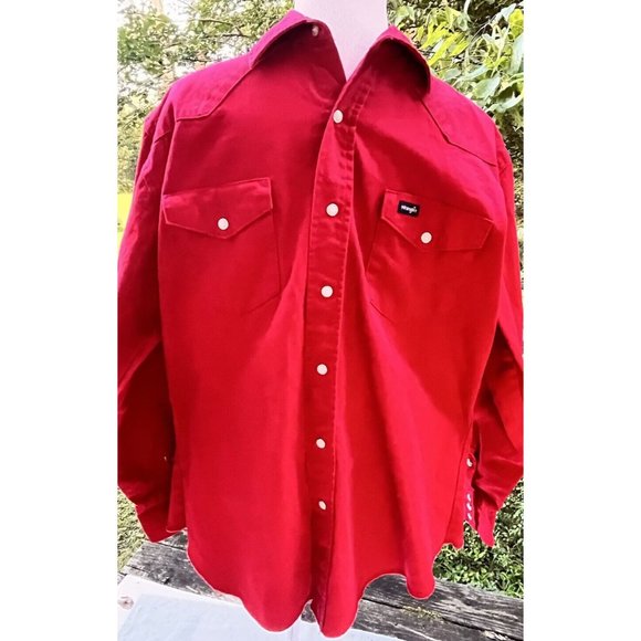 Wrangler Western Shirt Brushpopper Mens Large Pearl Snap Red - Picture 1 of 9